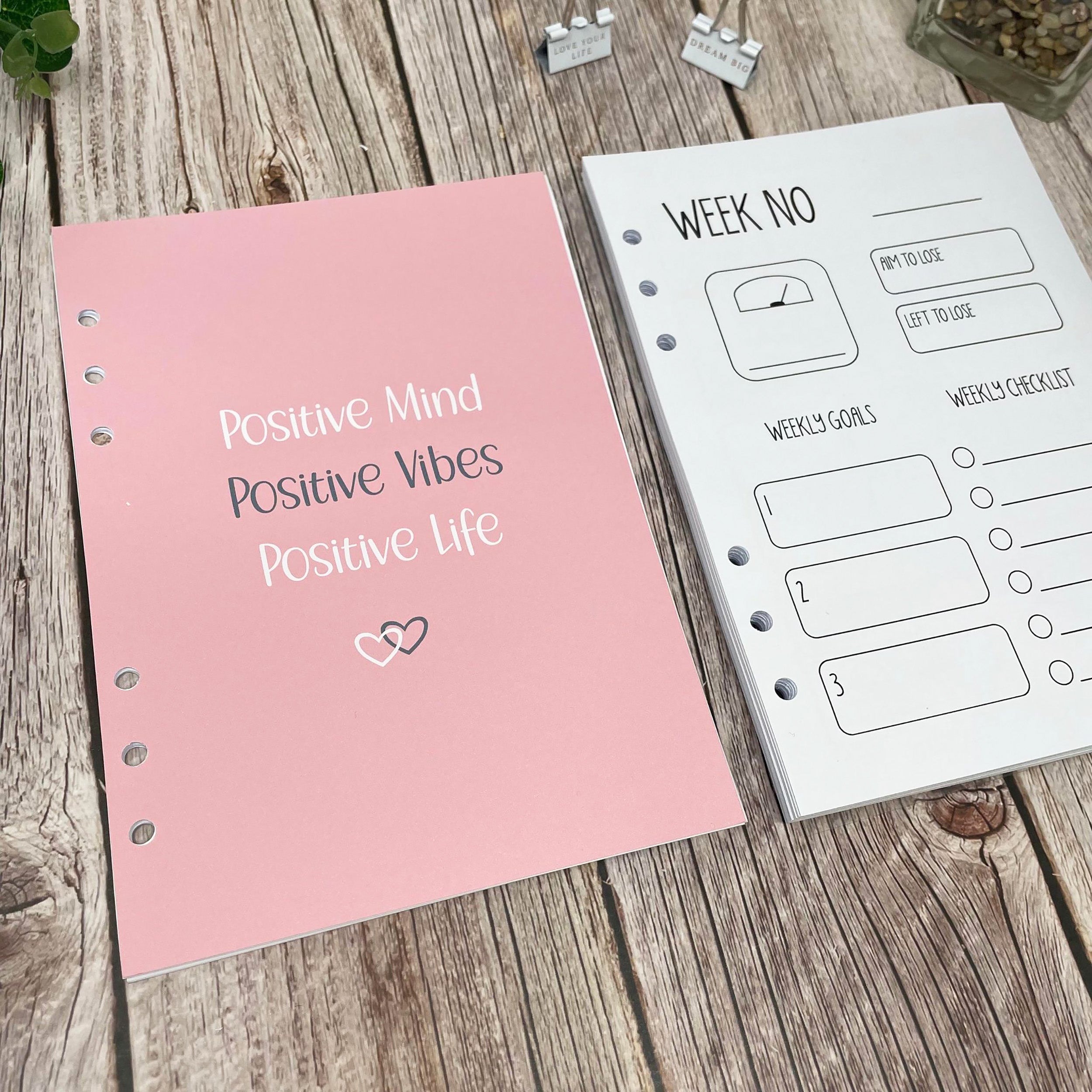 Food Diary Inserts - B&W CALS - Positive Vibes -  A5 Inserts