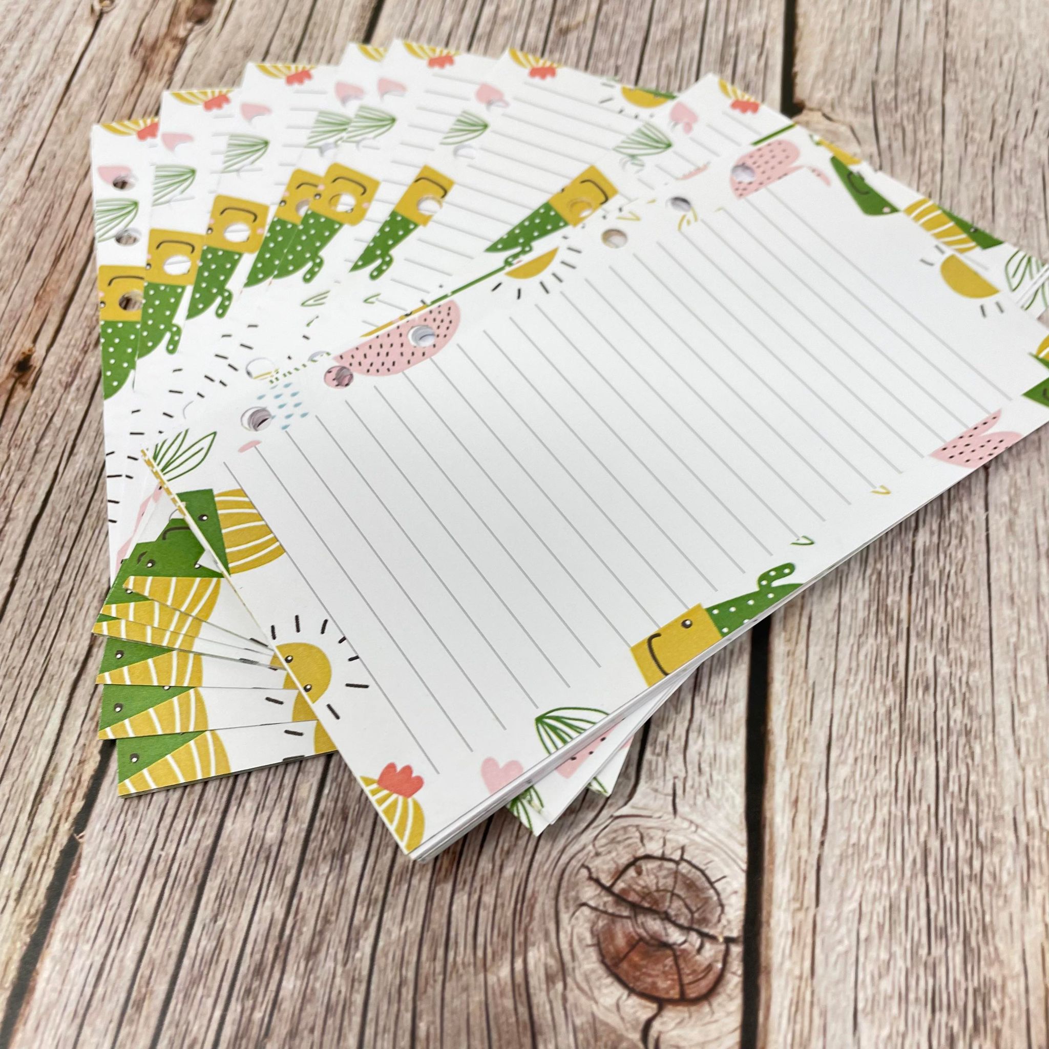 Personal Inserts Refill - 50 Note Pages - Cactus Design - Double Sided