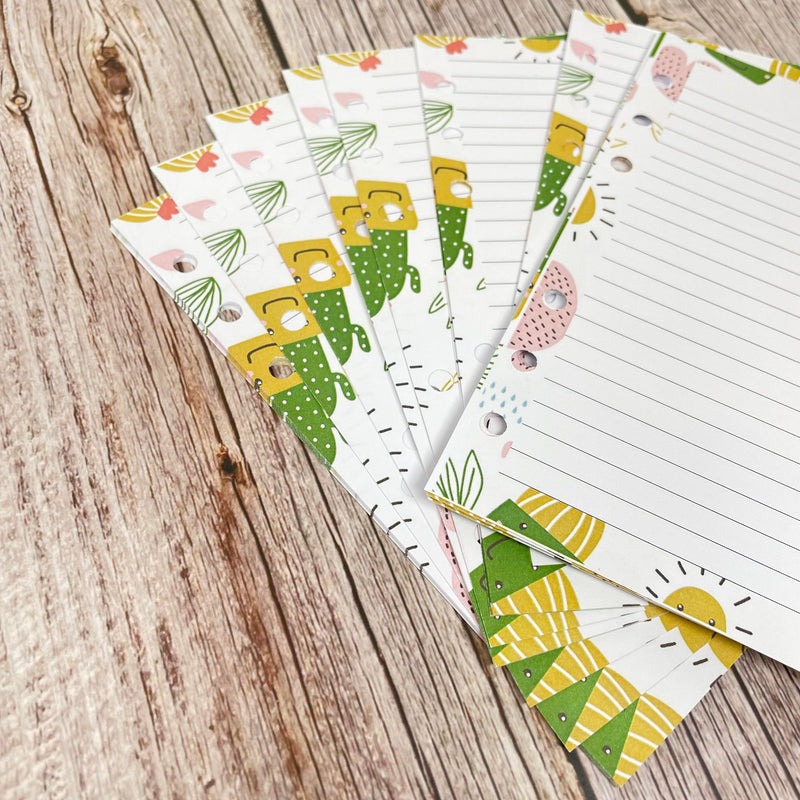 Personal SIze Inserts - 50 Note Pages - Cactus Design - Double Sided