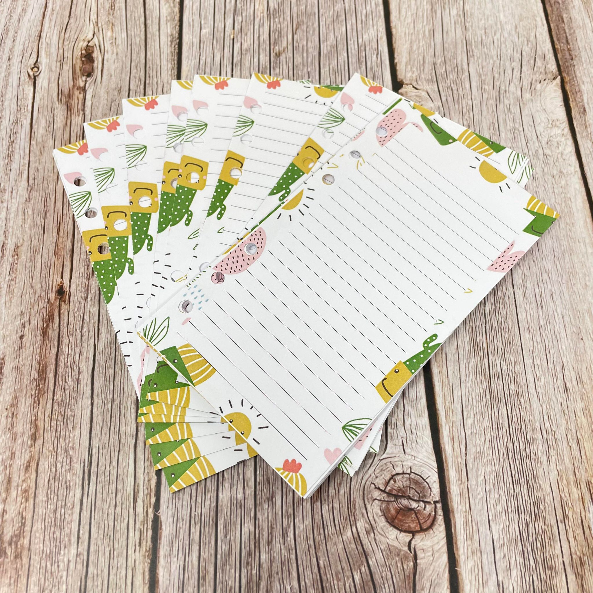 Personal Inserts Refill - 50 Note Pages - Cactus Design - Double Sided