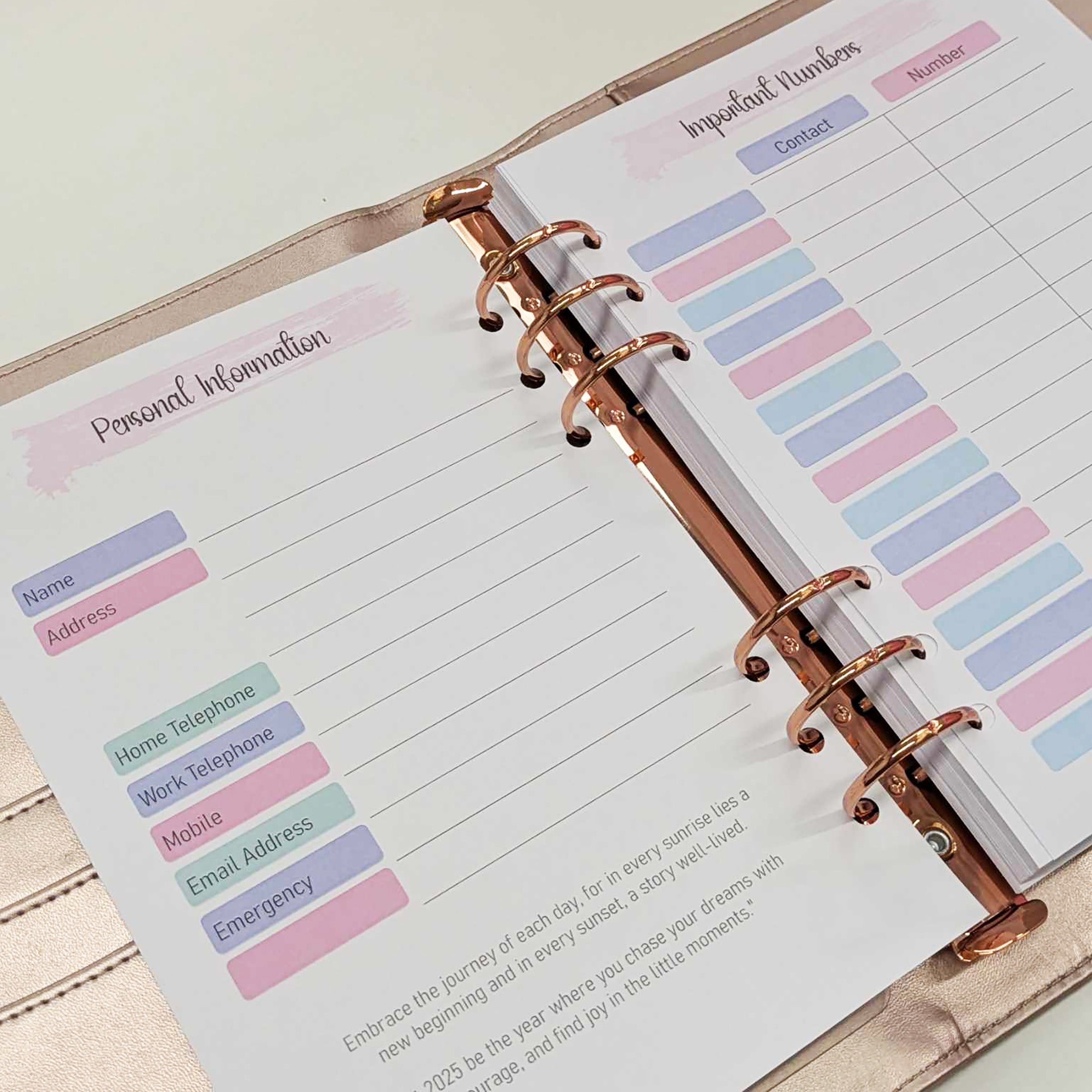 2025 Week On Two Page Diary + Budget Tracker - Colour - A5 Inserts